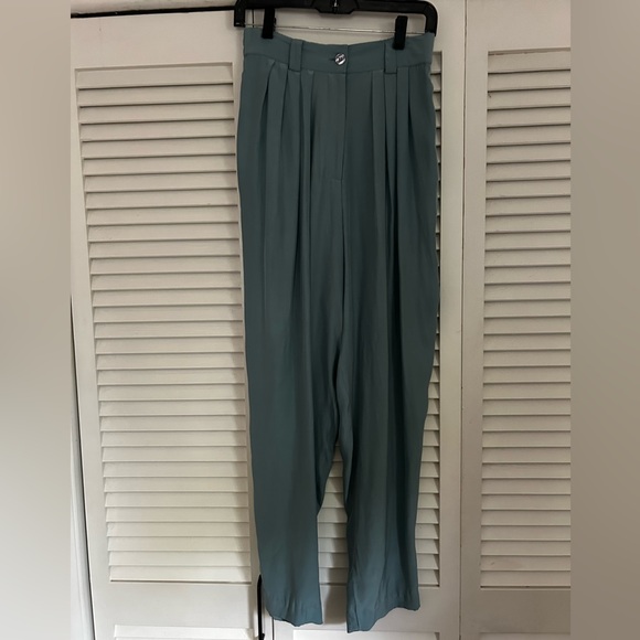 Vintage Teal Blue Silk Trouser Blouse Set - Picture 4 of 6